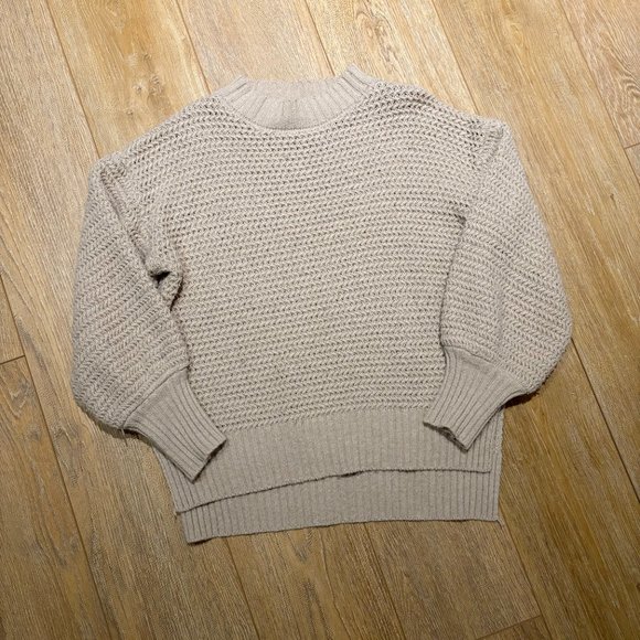 Oversized Sweater Casual Long Sleeve Crew Neck PulloverTop Ribbed Cream Medium - Picture 2 of 4